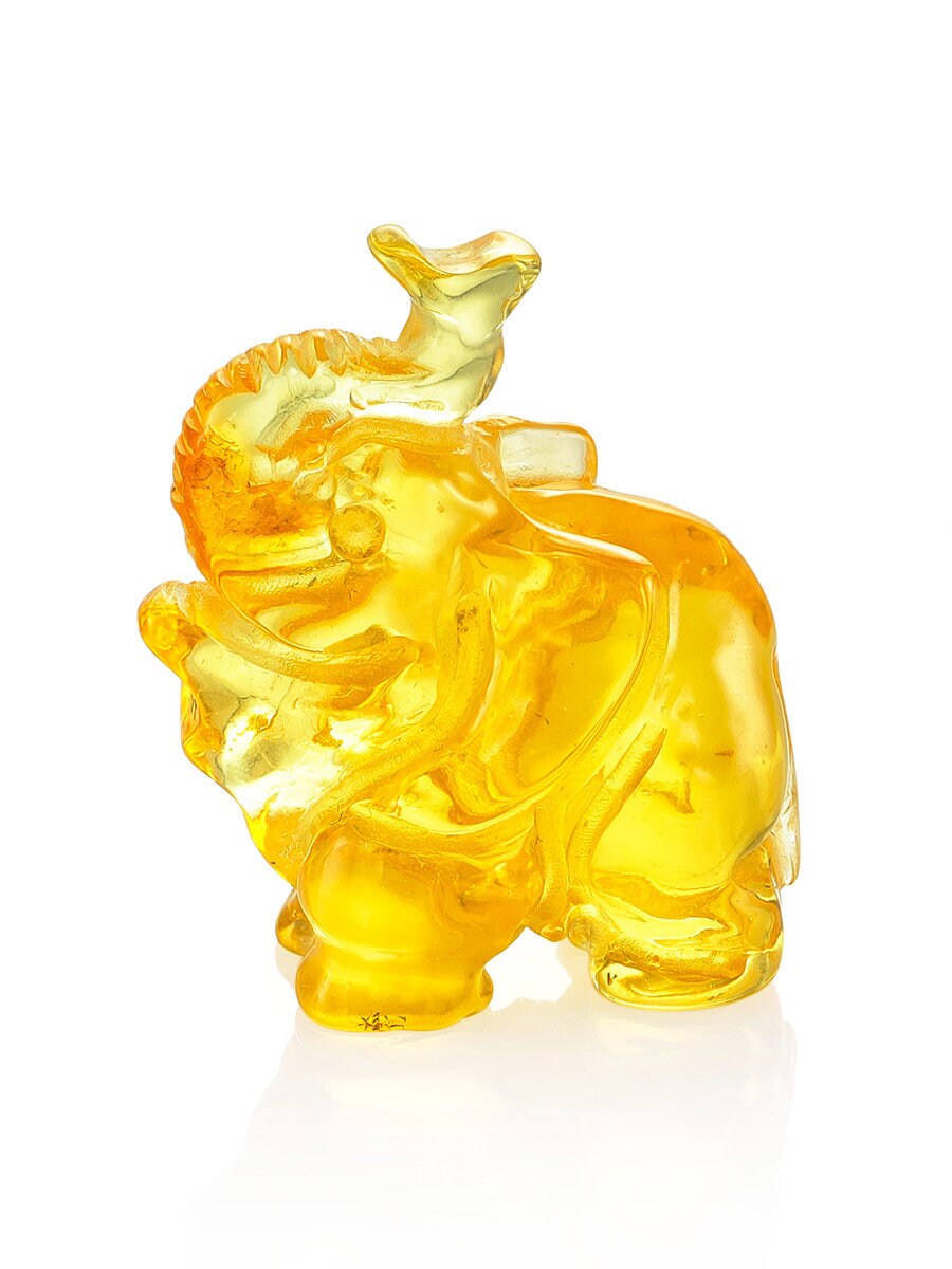 Small carved souvenir figurine made of natural transparent lemon-colored Baltic amber Elephant|amber statuette elepthant|Amber Sculpture