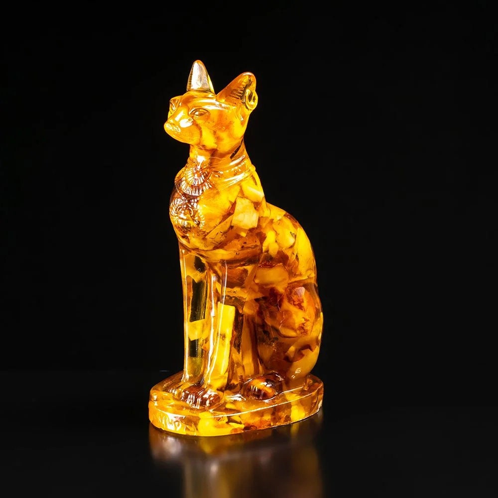 Figurine natural Baltic amber Egyptian cat Sphinx|Home Decor|Amber Souvenir Gift |Amber carved Cat Statuette|Amber cat Sculpture |unick gift