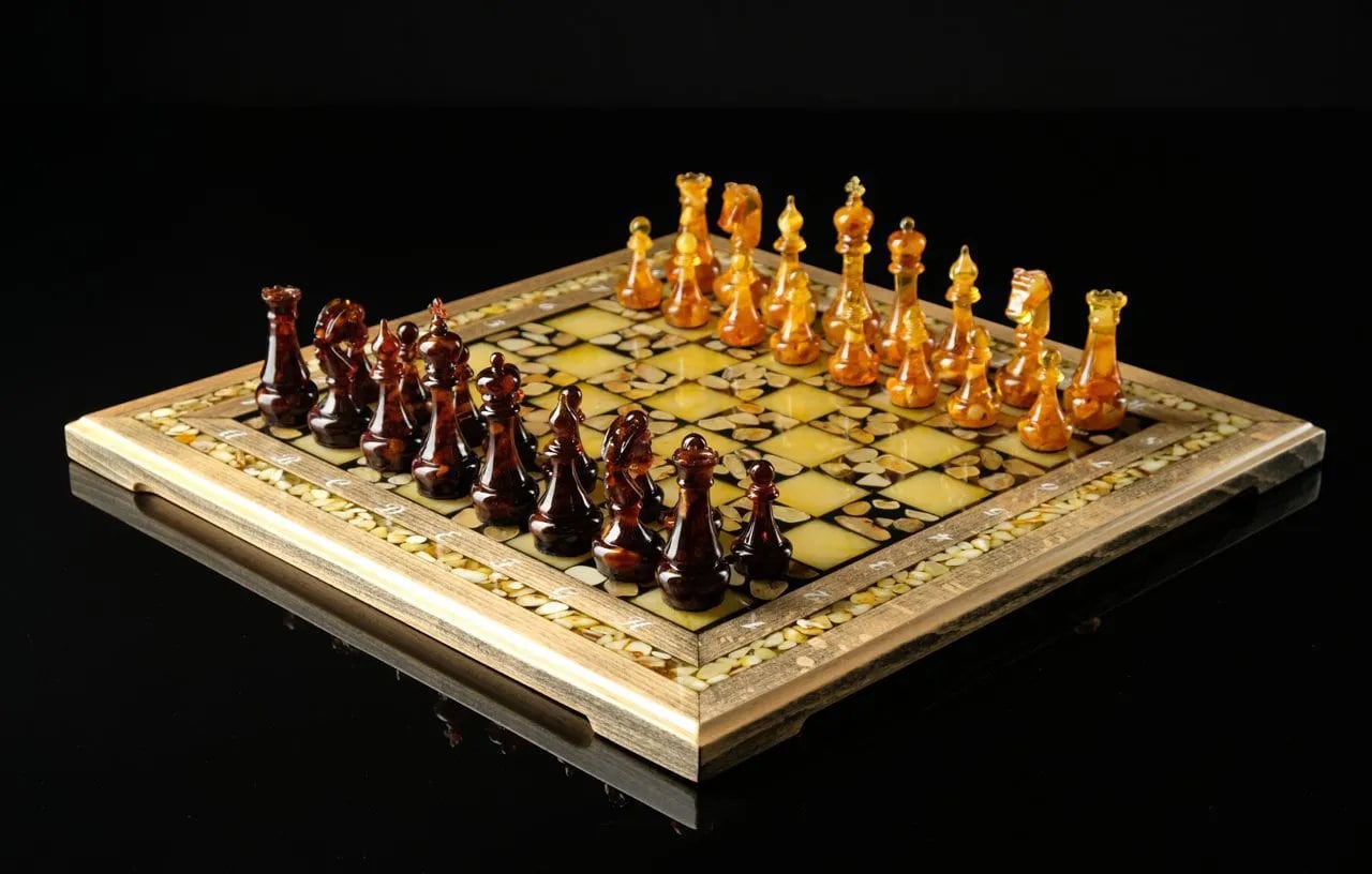 Handmade Amber Chess set with figures |Amber chess Pieces| Amber Chessboard|Amber Chess Figures|Board Game| Vip Gift|Luxury Chess Set