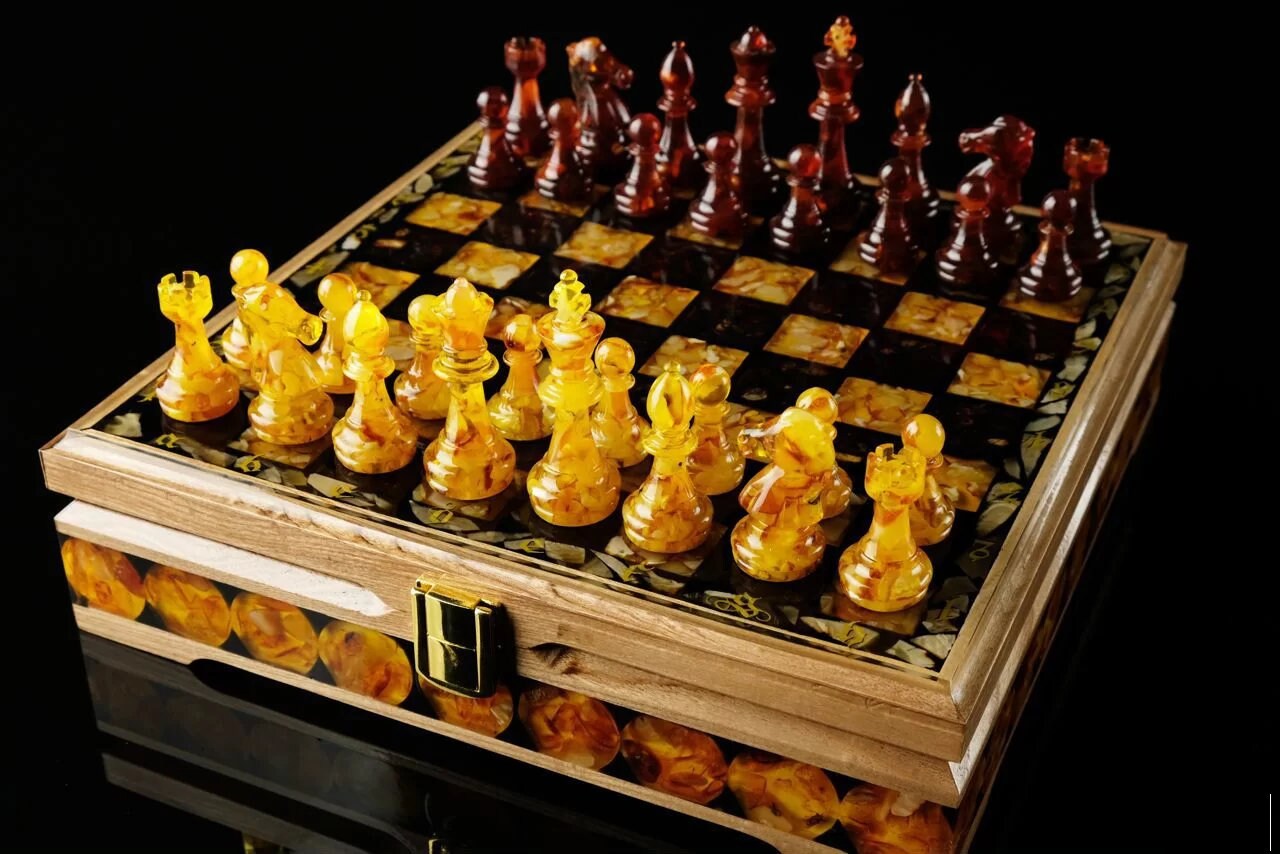 Wooden Amber chess set Classic with storage| Amber chess Pieces| Wooden Amber Chessboard|Chess Figures|Board Game| Vip Gift|Luxury Chess Set