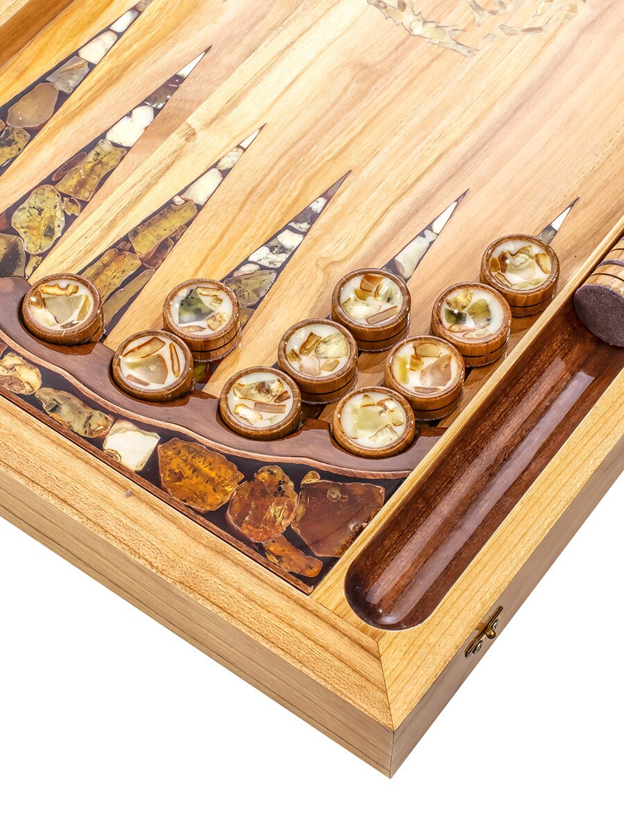 Luxury backgammon set Tiger made of wood with natural amber |Amber Backgammon Checkers|Mosaic amber carved tiger | Board Game| Vip Gift