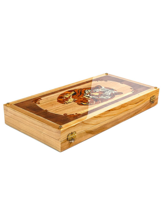 Luxury backgammon set Tiger made of wood with natural amber |Amber Backgammon Checkers|Mosaic amber carved tiger | Board Game| Vip Gift