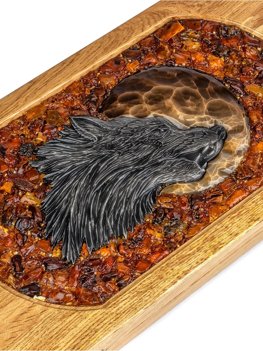 Luxury backgammon board with wood and baltic amber carving Wolf and Bear |Wood Backgammon Checkers |Amber Dices cubes|Board Game| Vip Gift