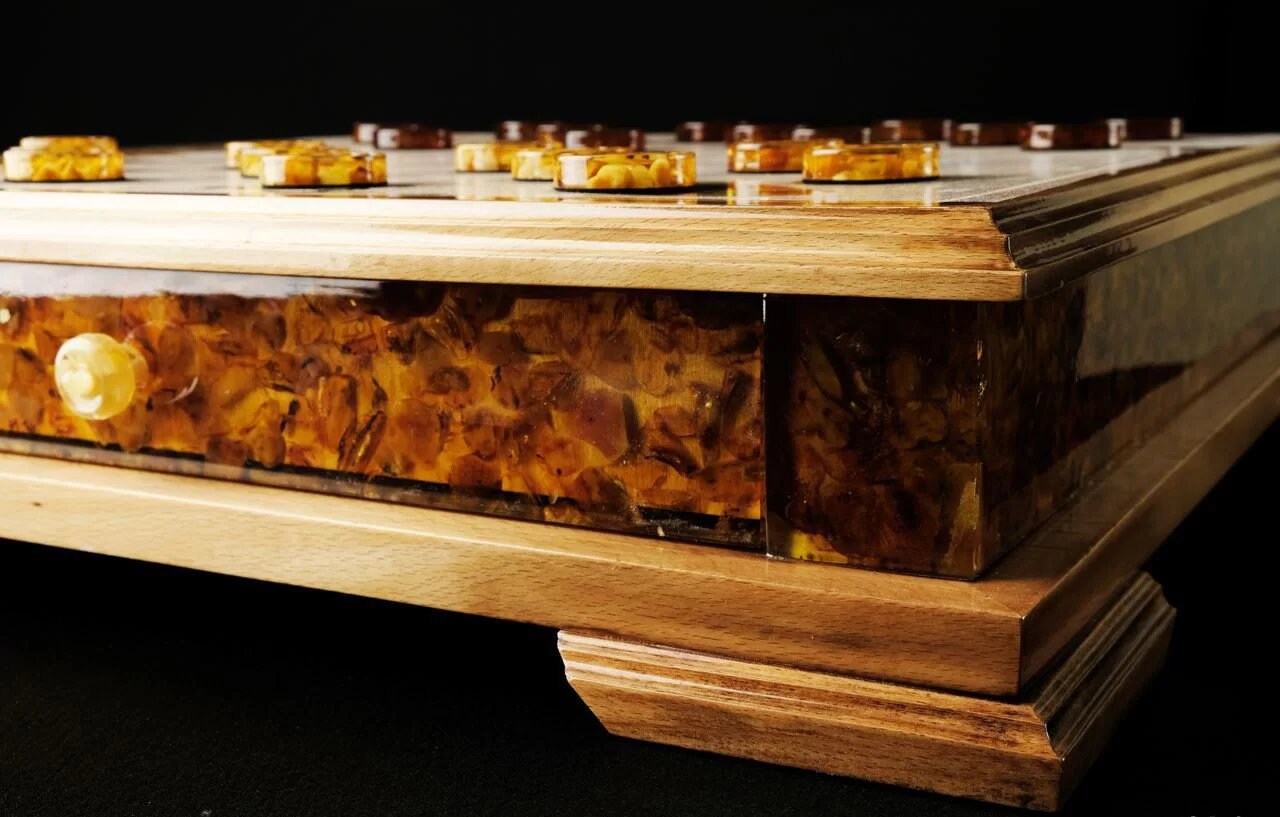 LARGE AMBER CHESS set|Premium Amber Chessboard with drawers|Amber chess Pieces|Wooden Chessboard|Chess Figures|Amber checkers|Board Game