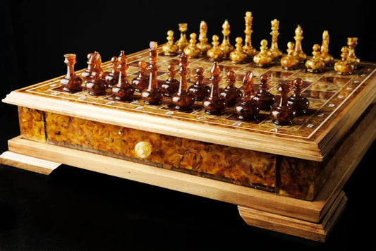 LARGE AMBER CHESS set|Premium Amber Chessboard with drawers|Amber chess Pieces|Wooden Chessboard|Chess Figures|Amber checkers|Board Game