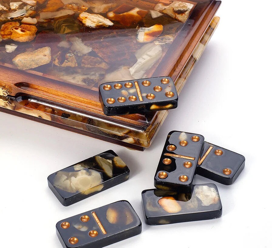 Luxury amber domino set with amber chips in wooden casket| Natural Baltic Amber domino set| Boar game|Amber bones Chips| Amber game Chips