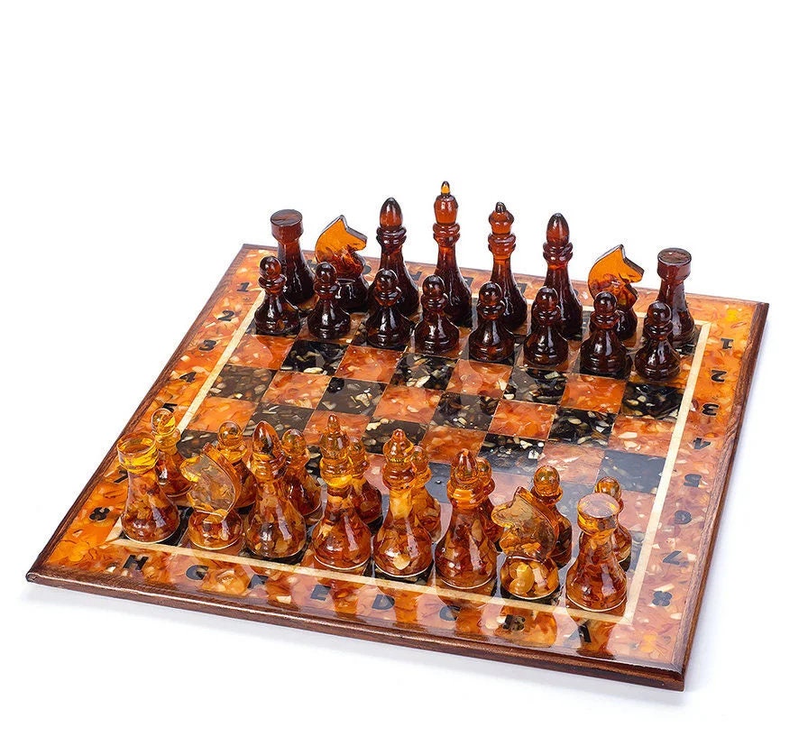 Luxury Large chess set with amber classic chess pieces|Wooden Amber Chessboard |Chess Figures|Board Game|Vip Gift|Unick luxury chess gift