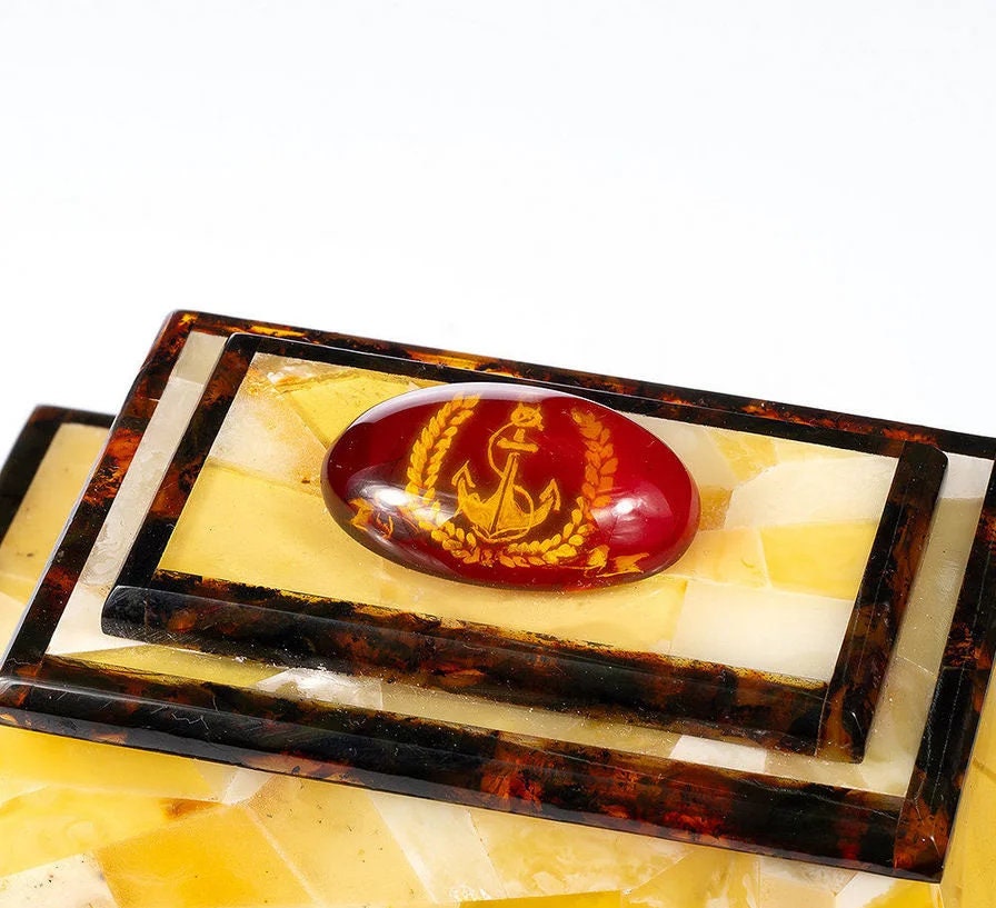 Amber Jewelry box with inserts with intaglio in a marine theme|amber s ...