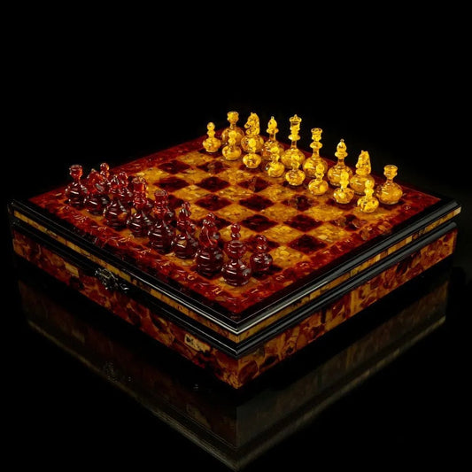 Handmade Wood Amber Chess set Diplomat 2in1|Amber chess Pieces checkers| Amber Chessboard|Chess Figures|Board Game|Vip Gift|Luxury Chess Set