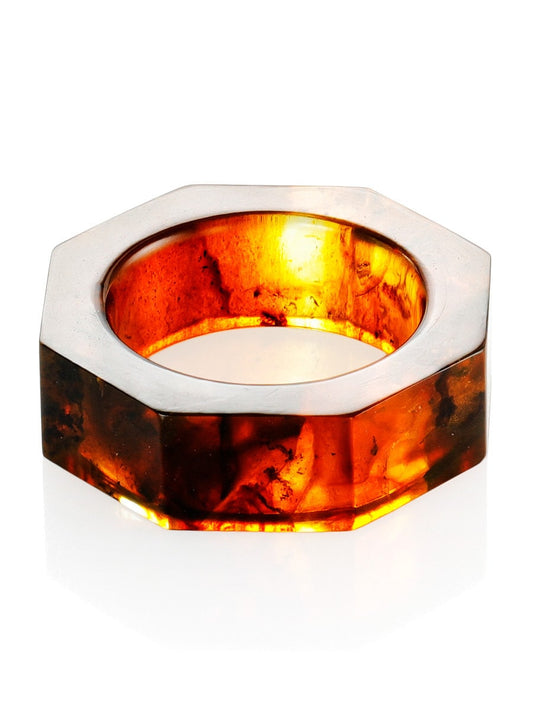 Handmade unusual Ring made of natural molded baltic amber cognac color| Amber wedding band |Handmade Jewelry Gift | Gift for him for her