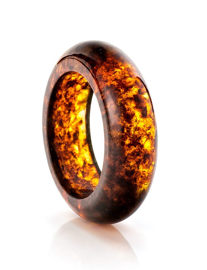 Amber band unique cognac amber ring|Baltic Amber wedding band|Handmade Jewelry Gift|Stylish ring|Gift for him for her