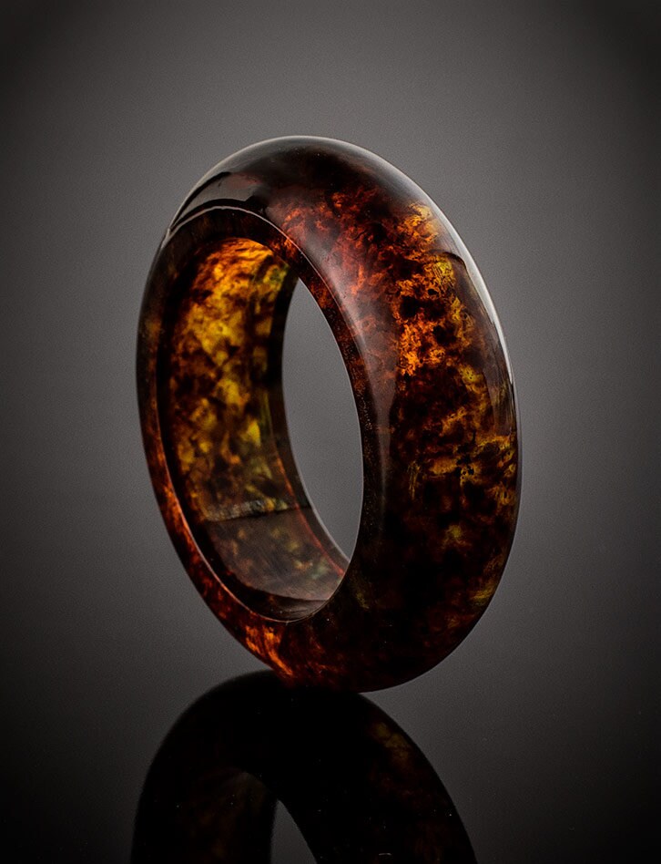 Amber band unique cognac amber ring|Baltic Amber wedding band|Handmade Jewelry Gift|Stylish ring|Gift for him for her