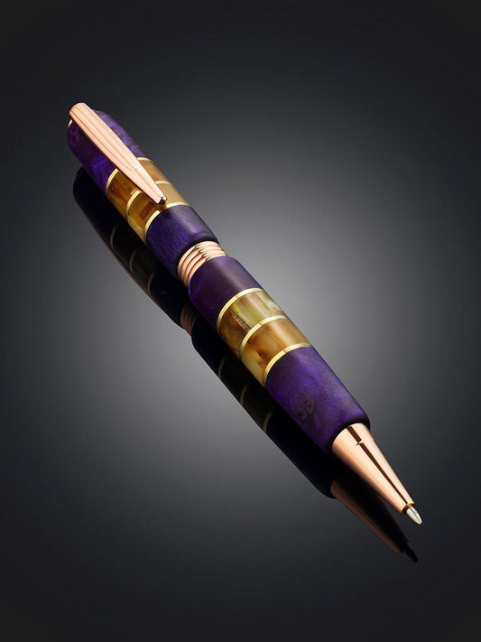 Unusual ballpoint pen made of amber and a picturesque birch leaf with purple tinting|Amber wood Pen|Luxury gift|Unick Gift|Gift for him