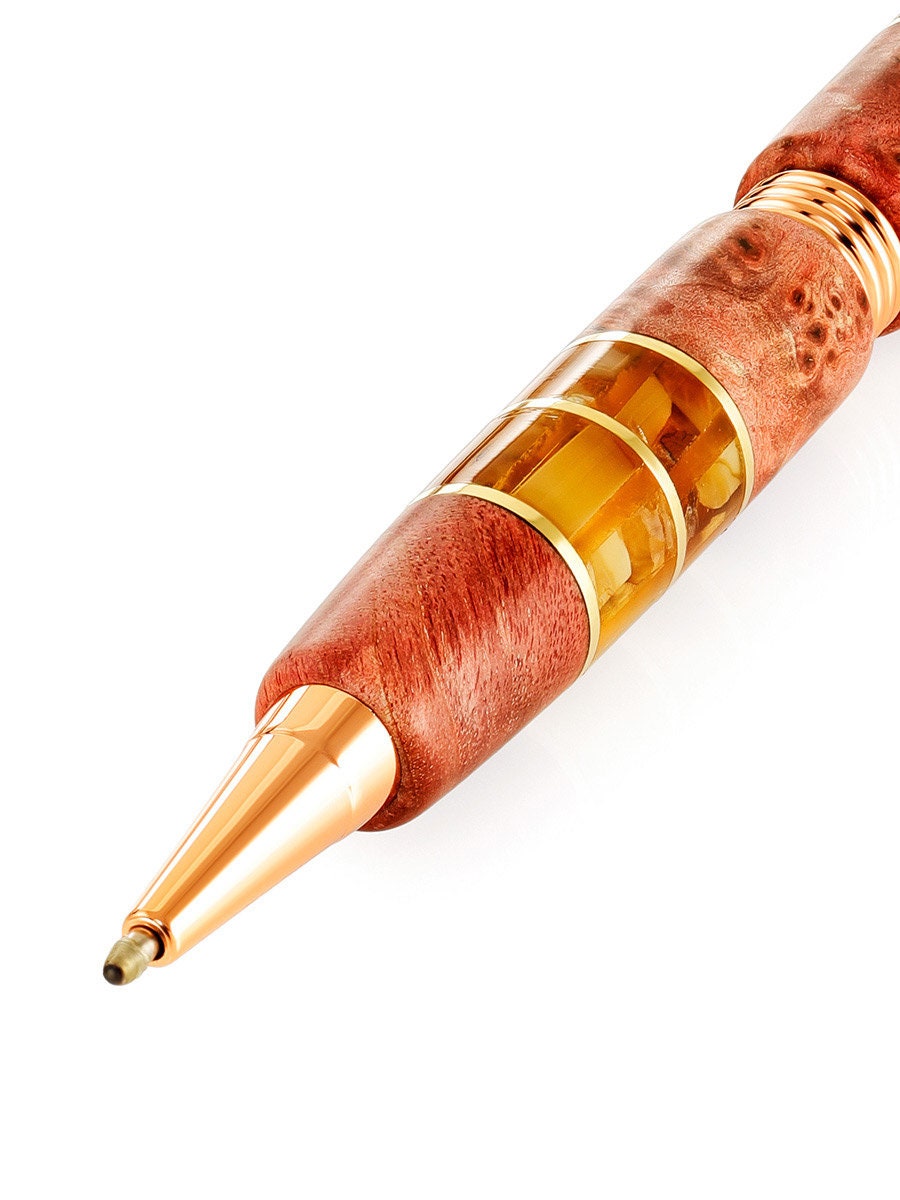 Roller ballpoint made of suveli Karelian birch in pink tinted and natural amber|Amber wood birch Pen|Luxury gift|Unick Gift|Gift for him