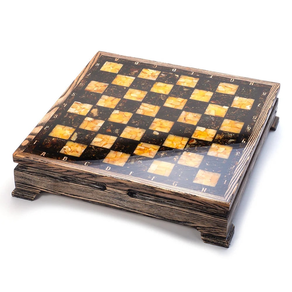 Handmade large chess set with natural amber figures|Wood Amber mosaic Chessboard|Amber Chess Figures|Board Game|Vip Gift|luxury chess gift