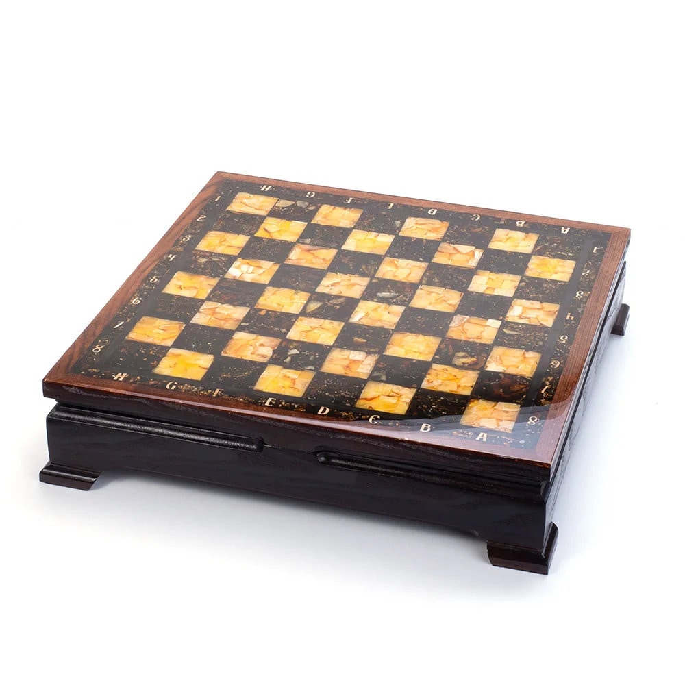 Handmade luxury chess set with natural amber figures|Wood Amber mosaic Chessboard|Amber Chess Figures|Board Game|Vip Gift|luxury chess gift