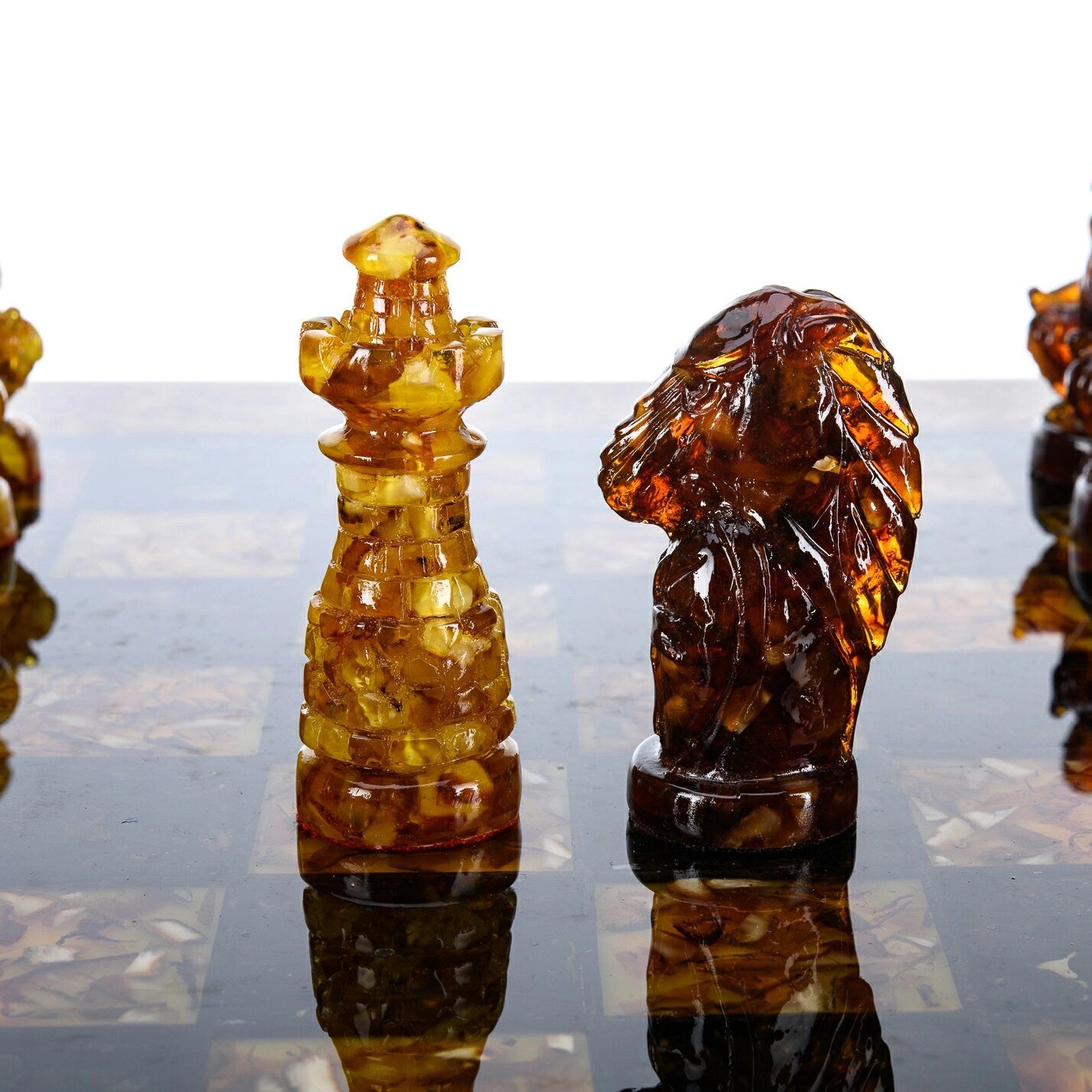 Handmade Large Amber Chess set with amber knight chess pieces|Wood Amber chessboard|Amber Chess Figures|Board Game|Vip Gift|Luxury chess set