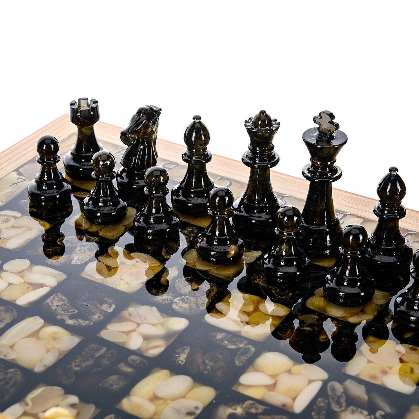 Handmade wood Amber chess set with classic carved figures on legs|Wood Amber Chessboard |Chess Figures|Board Game|Vip Gift|Unick chess gift