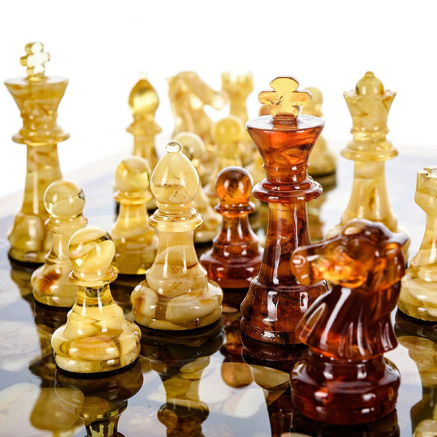 Handmade wood Amber chess set with classic carved chess pieces|Wood Amber Chessboard |Chess Figures|Board Game|Vip Gift|Unick chess gift