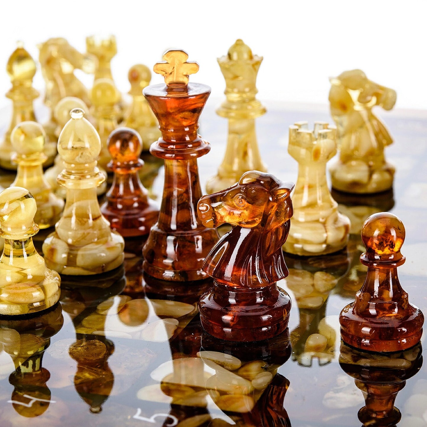 Handmade wood Amber chess set with classic carved chess pieces|Wood Amber Chessboard |Chess Figures|Board Game|Vip Gift|Unick chess gift