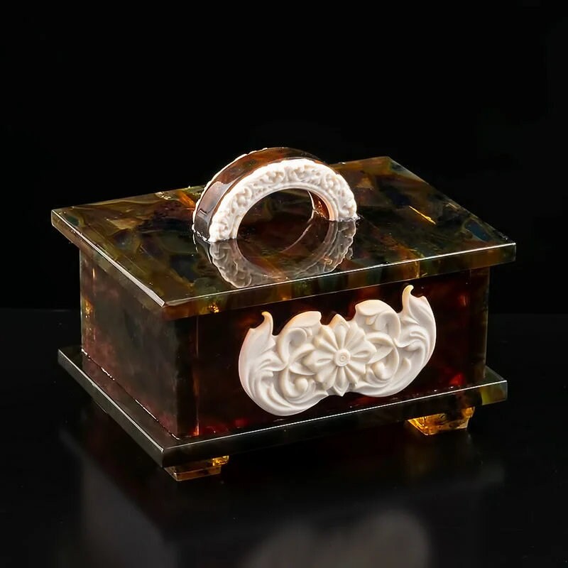 Exclusive amber jewelry casket with handmade bas-reliefLuxury jewelry box-casket made ofnatural amber|amber storage box chest|Keepsake box