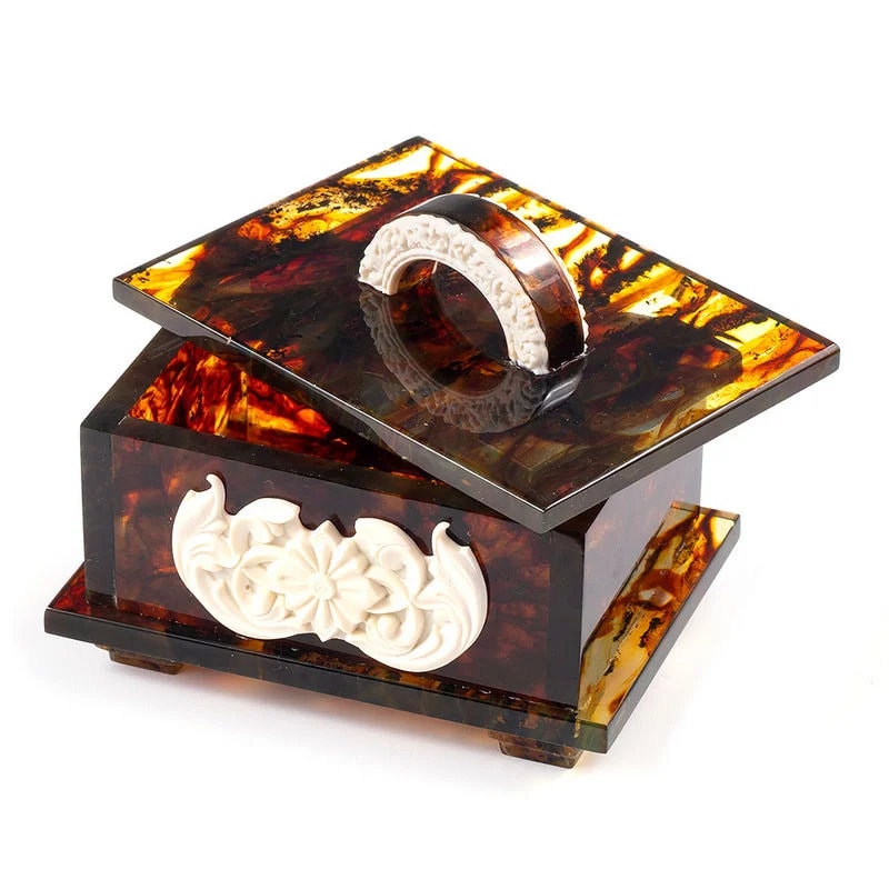 Exclusive amber jewelry casket with handmade bas-reliefLuxury jewelry box-casket made ofnatural amber|amber storage box chest|Keepsake box