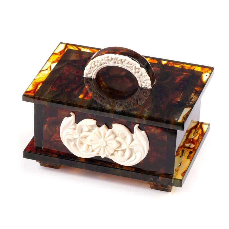 Exclusive amber jewelry casket with handmade bas-reliefLuxury jewelry box-casket made ofnatural amber|amber storage box chest|Keepsake box