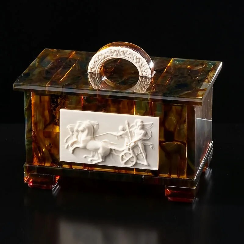 Large casket made of natural amber with bas-relief of Roman cavalry| amber jewelry box-casket| amber box |amber storage chest|Keepsake box