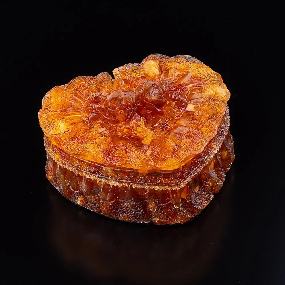 Openwork box with natural amber Heart with roses| Unick Amber Box|Jewelry casket-box| Amber Heart Box |Handmade Jewelry Box| Gift for her