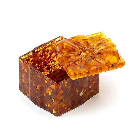 Amber jewelry box with a bow | Handmade Square Amber Box| Natural Baltic Amber |Gift for Her |Amber Luxury Box