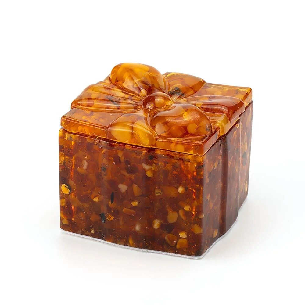 Amber jewelry box with a bow | Handmade Square Amber Box| Natural Baltic Amber |Gift for Her |Amber Luxury Box