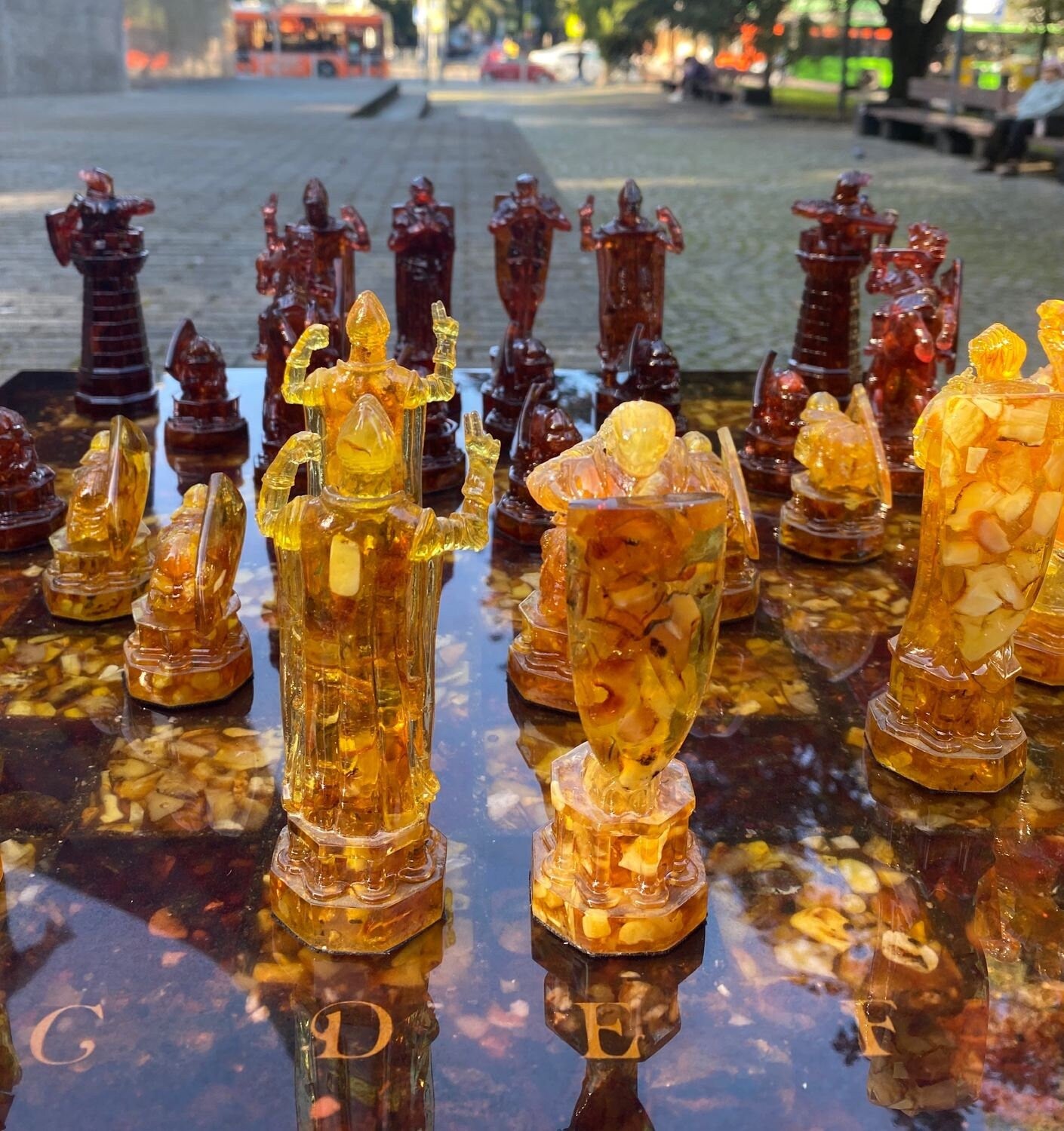 Wooden Chess set with amber chess figures|Amber Chess Pieces|Wood amber Chessboard |Board Game Gift|unique Chess gift