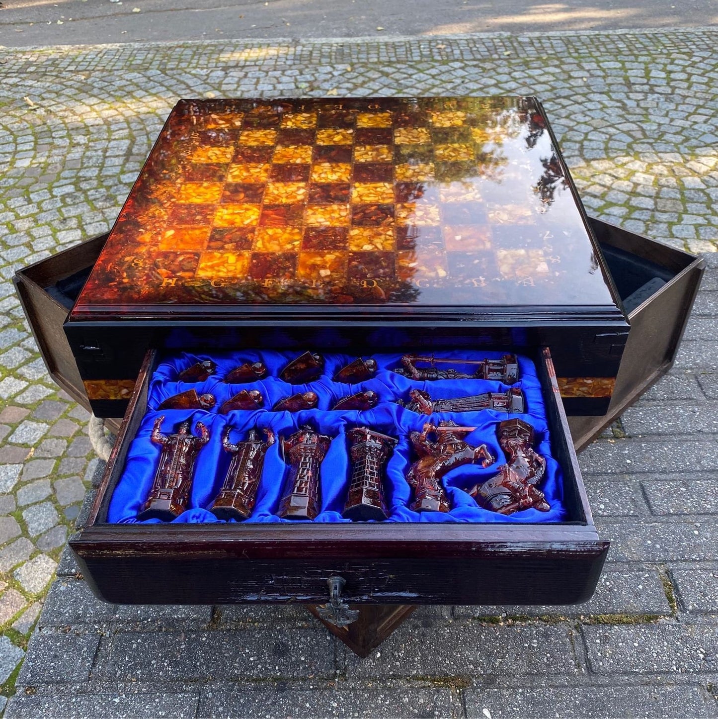 Wooden Chess set with amber chess figures|Amber Chess Pieces|Wood amber Chessboard |Board Game Gift|unique Chess gift