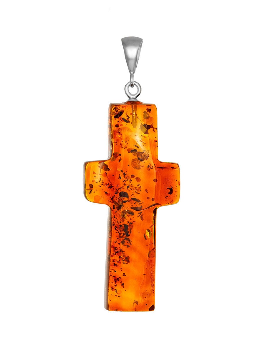 Large Pendant Cross made of Natural Baltic Amber of beautiful Tea Shade |Amber Cross Pendant | Amber Jewelry Gift | Religious Gift Jesus