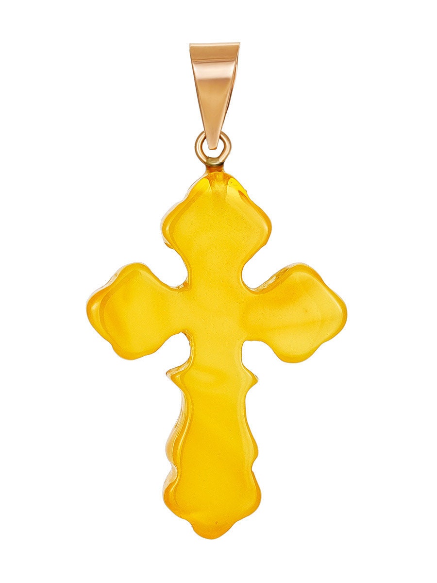 Pendant cross honey-colored solid amber carving on gold pendant|Amber Cross|Crucifixion Pendant|Amber Jewelry Gift|Religious Jesus Savior