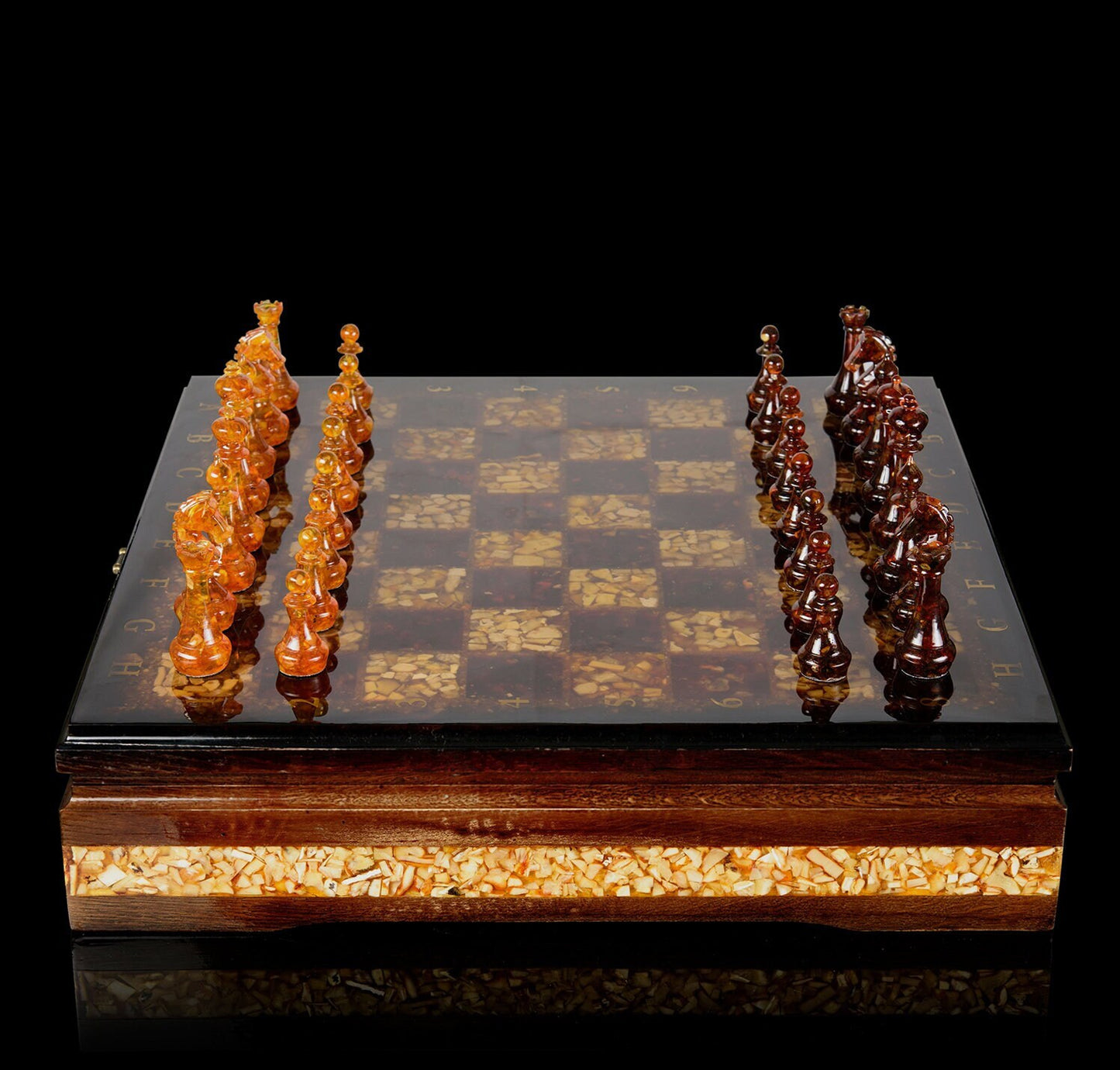 Luxury wooden Chess set with amber mosaics and figures|Chess Pieces|Wooden Chessboard |Chess Figures|Board Game Gift|Handmade Luxury Chess