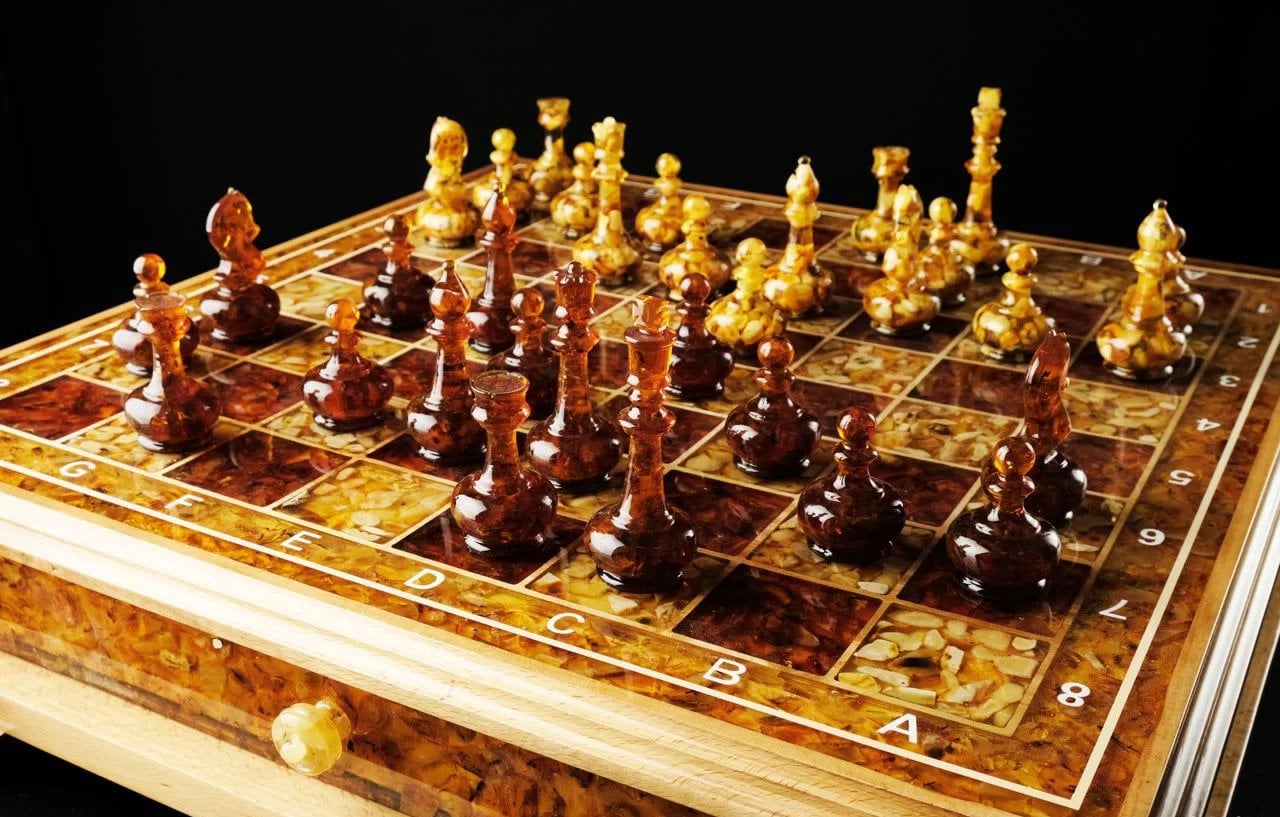 LARGE AMBER CHESS set|Premium Amber Chessboard with drawers|Amber chess Pieces|Wooden Chessboard|Chess Figures|Amber checkers|Board Game