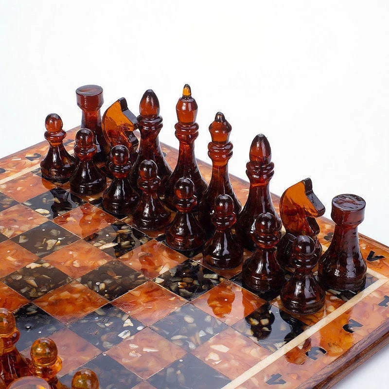 Luxury Large chess set with amber classic chess pieces|Wooden Amber Chessboard |Chess Figures|Board Game|Vip Gift|Unick luxury chess gift