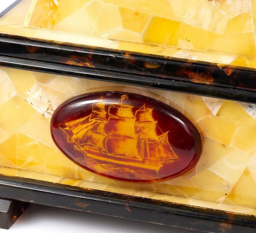 Amber Jewelry box with inserts with intaglio in a marine theme|amber s ...
