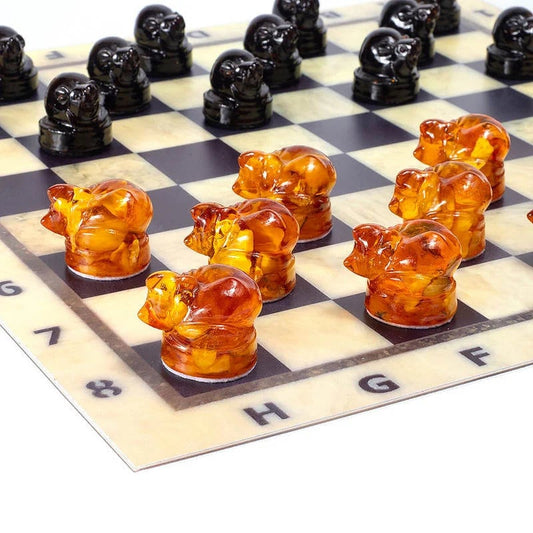 Handmade Amber curly checkers for board games Cat and Mouse |Board Game|Luxury animal Checker pieces|Vip gift|Board game gift|Unick checkers