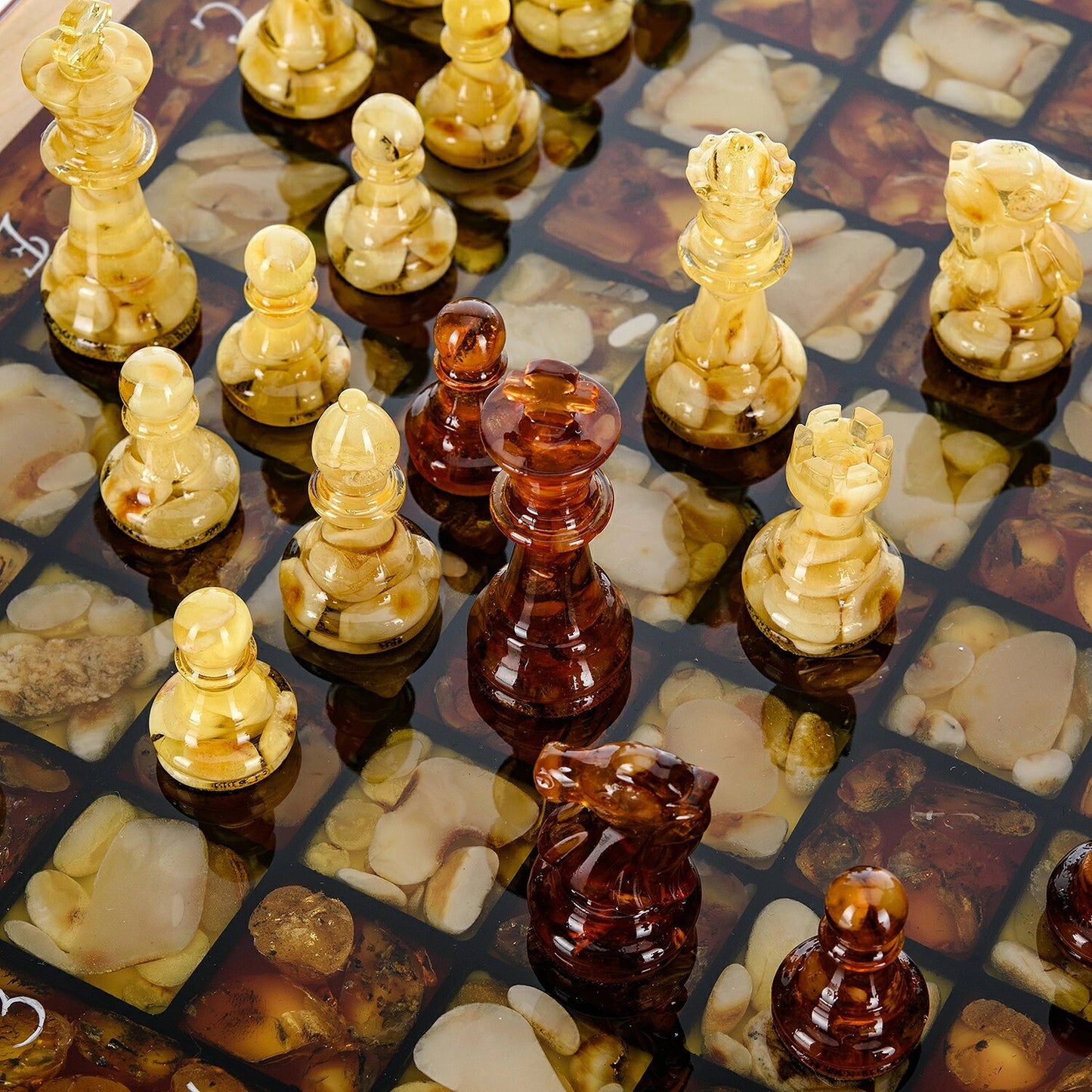 Handmade wood Amber chess set with classic carved chess pieces|Wood Amber Chessboard |Chess Figures|Board Game|Vip Gift|Unick chess gift