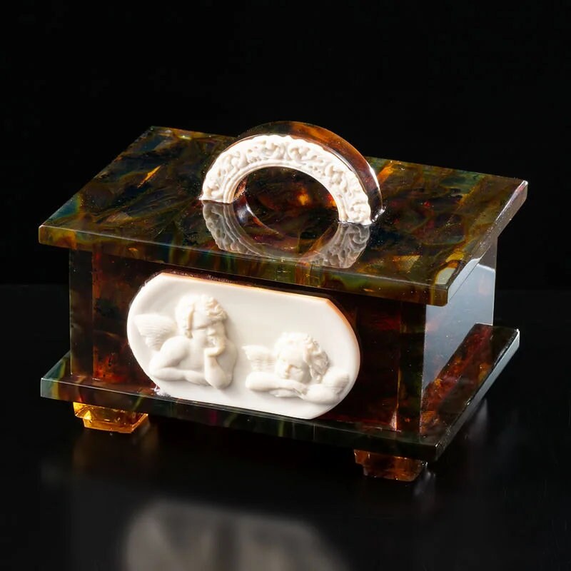 Large casket made of natural amber with bas-relief of Roman cavalry| amber jewelry box-casket| amber box |amber storage chest|Keepsake box