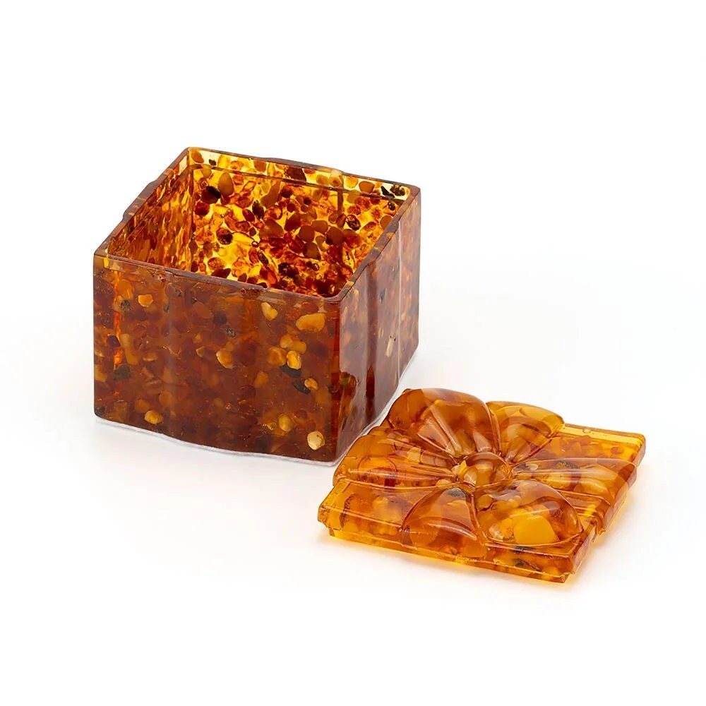 Amber jewelry box with a bow | Handmade Square Amber Box| Natural Baltic Amber |Gift for Her |Amber Luxury Box