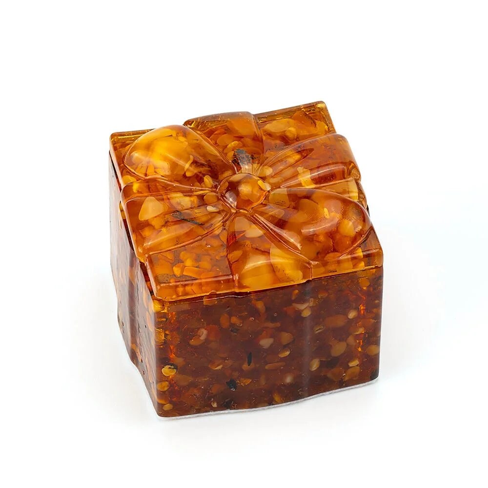 Amber jewelry box with a bow | Handmade Square Amber Box| Natural Baltic Amber |Gift for Her |Amber Luxury Box