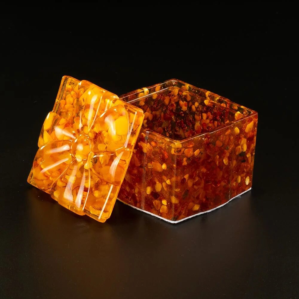 Amber jewelry box with a bow | Handmade Square Amber Box| Natural Baltic Amber |Gift for Her |Amber Luxury Box