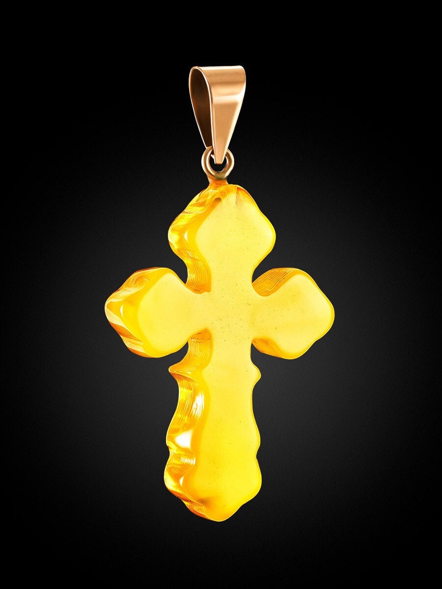 Pendant cross honey-colored solid amber carving on gold pendant|Amber Cross|Crucifixion Pendant|Amber Jewelry Gift|Religious Jesus Savior