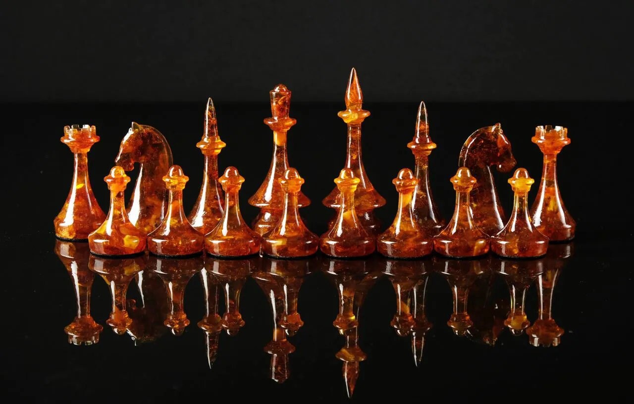 Amber chess pieces cognac honey color|Handmade carved amber Aesthetics chess large figures| Board Game|unique chess gift