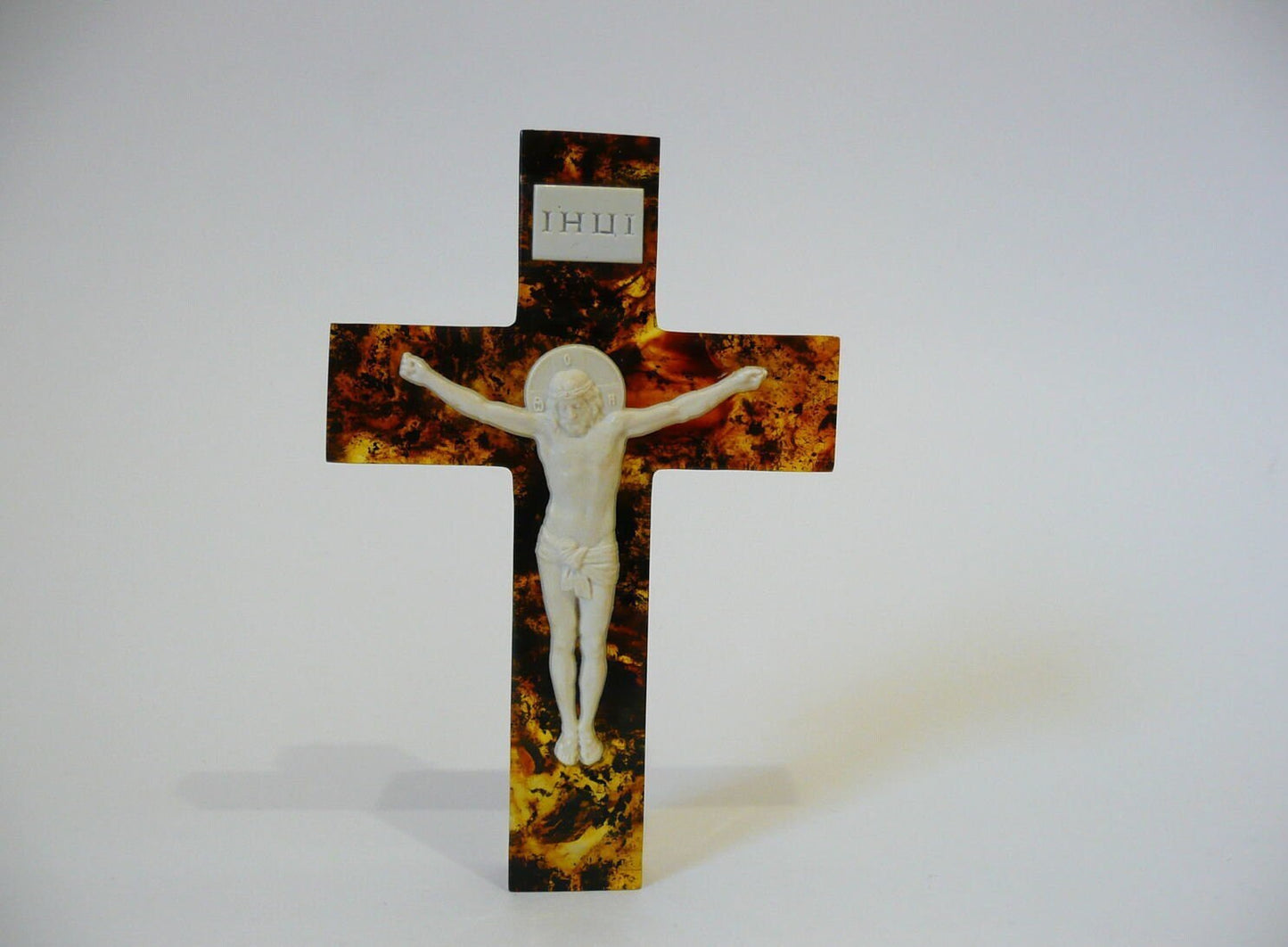 Large pectoral cross made of pressed amber crucifix imitation of bone|Amber Wall Cross |Amber Handmade Gift |Religious Gift Jesus Savior