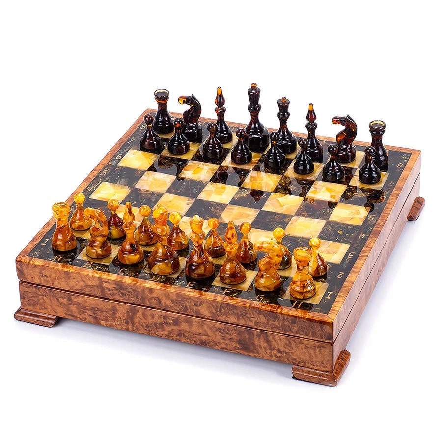 Amber chess set with natural amber chess pieces|Amber mosaic Chess board|Amber Chess Figures|Board Game|Handmade chess