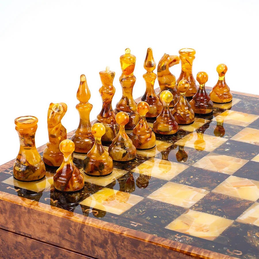 Amber chess set with natural amber chess pieces|Amber mosaic Chess board|Amber Chess Figures|Board Game|Handmade chess